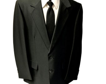 Vintage 70's Black MOD Men's Sport Coat SHARKSKIN Jacket DISCO Club Blazer 44
