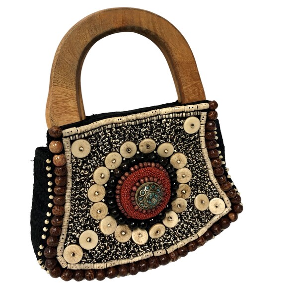 Vintage 60's Handmade India TIBETAN Hand Bag BEAD… - image 3