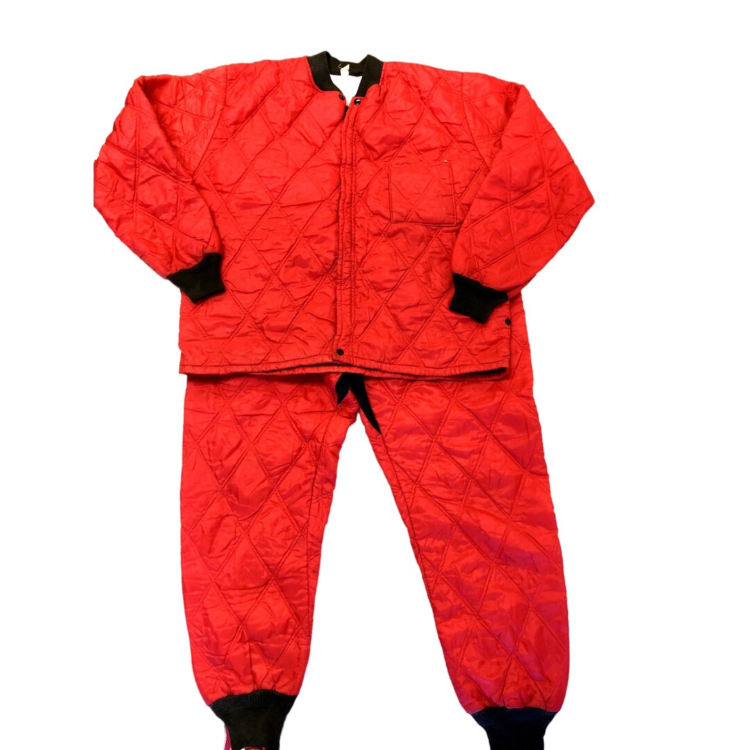 2 Pc Vintage 50 60's Men Red QUILTED Thermal Shirt Hunting Pants