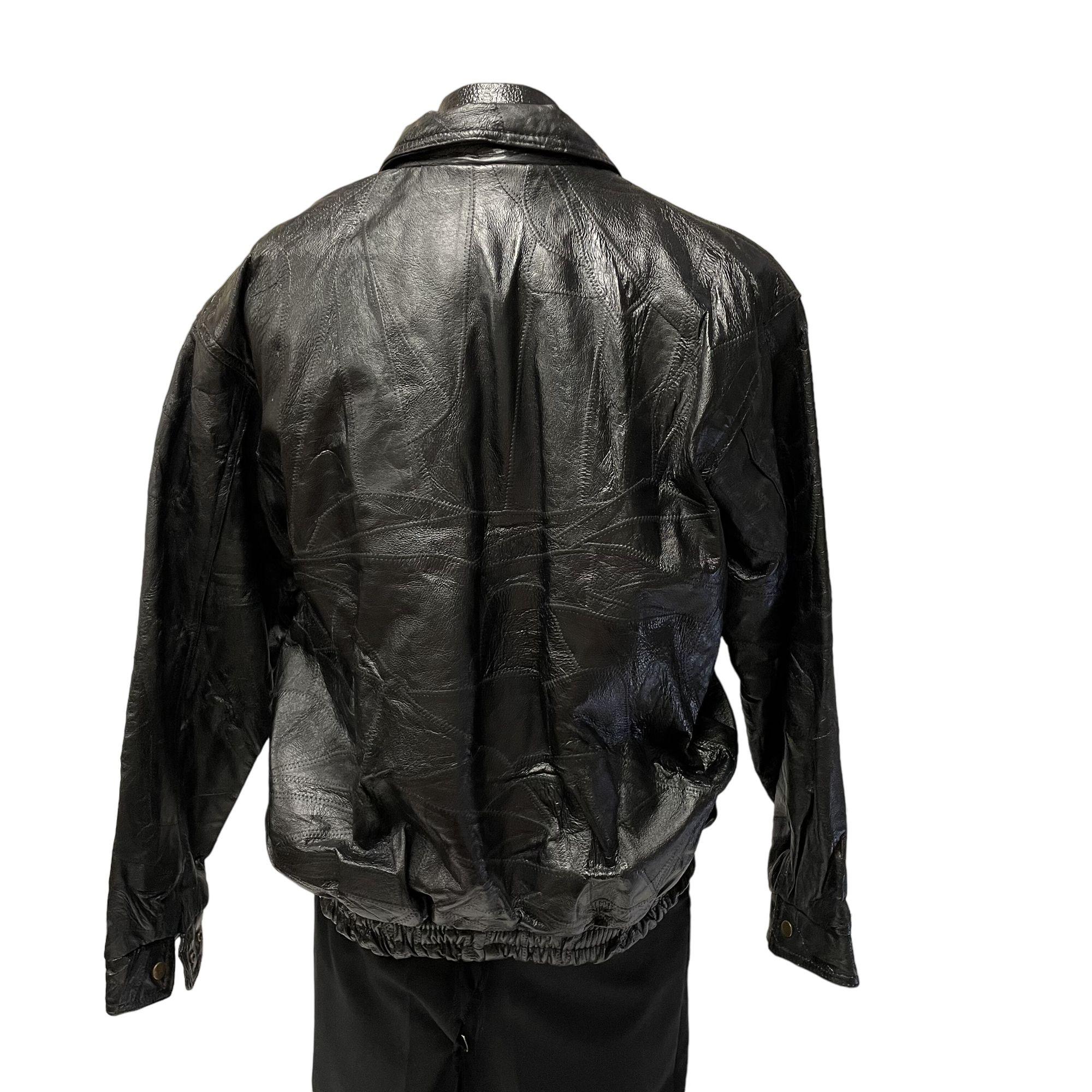 Vintage 80's Navarre Italian STONE Design Black Leather BOMBER