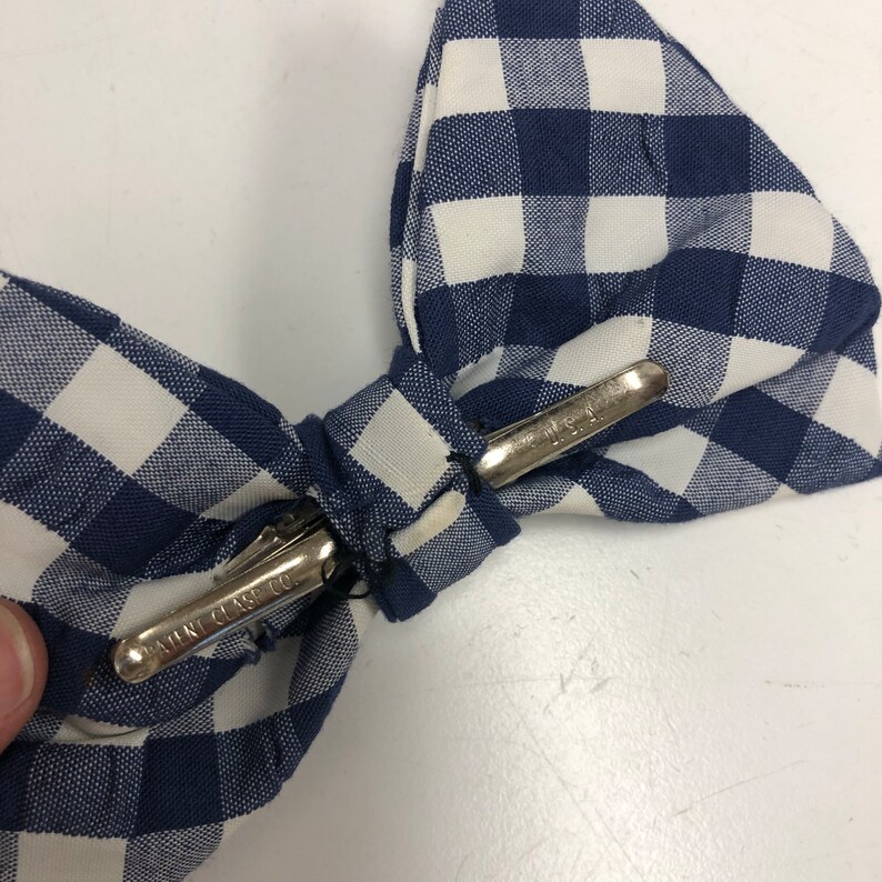 Vintage 40s Mens Navy Blue White CHECK Checkered Bowtie Rockabilly SWING Bowtie image 6