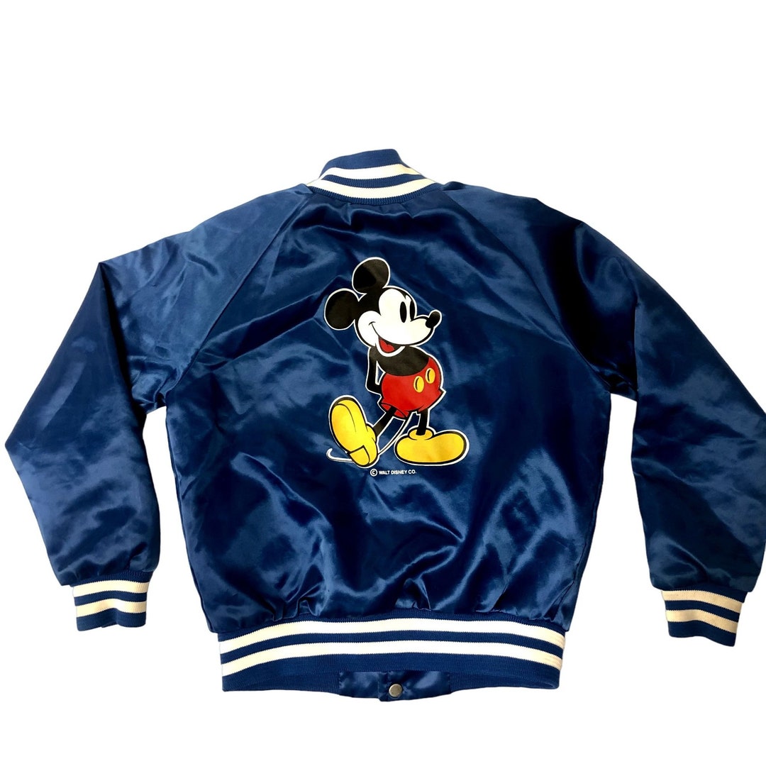 Vintage 80's Locker Line Kids Blue Shiny SATIN Bomber Disney MICKEY ...