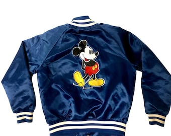 Vintage 80's Locker Line Kids Blue Shiny SATIN Bomber Disney MICKEY MOUSE Toddler Childs Jacket 6/7