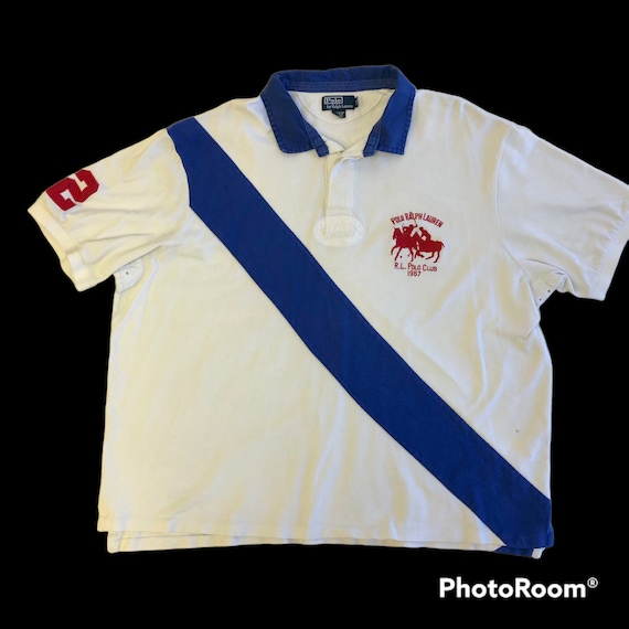 Vintage 90's Ralph Lauren White Blue Stripe RL Polo Club 1967 Logo Rugby  Shirt 3xb -  Ireland