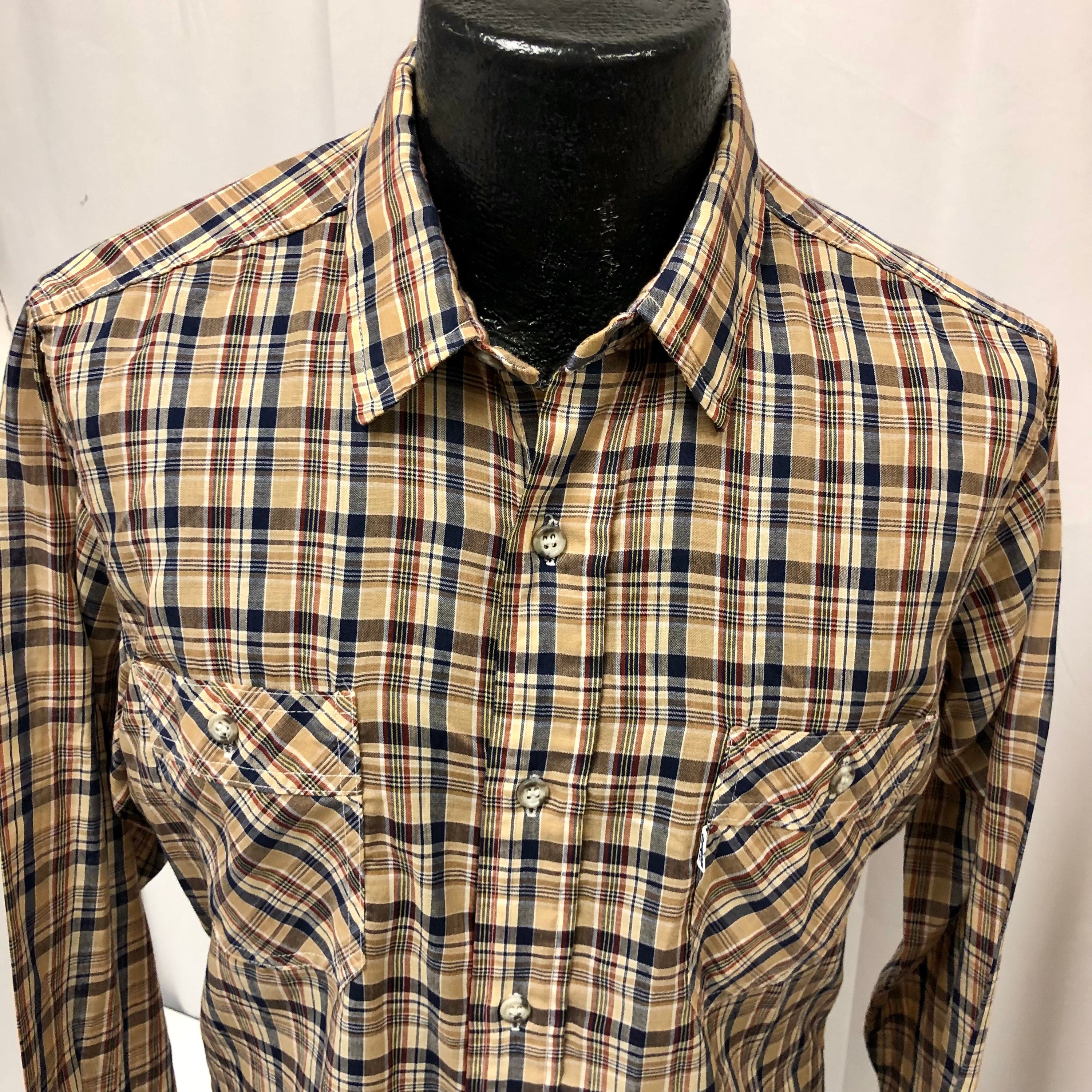 Vintage 60's Levis Men's Brown Blue Check Plaid MOD Hippie Vintage 60's Levis Men's Brown Blue Check Plaid MOD Hippie