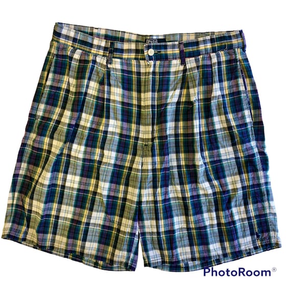 80s polo usa製 100linen check shorts Vintage 80's Ralph Lauren PLAID Tartan POLO Logo Pony Casual