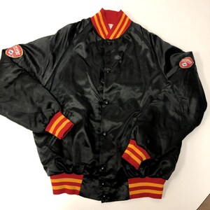 Vintage 80 90's Windjammer Shiny Black SATIN Bomber Flip cards & Supplies Jacket L