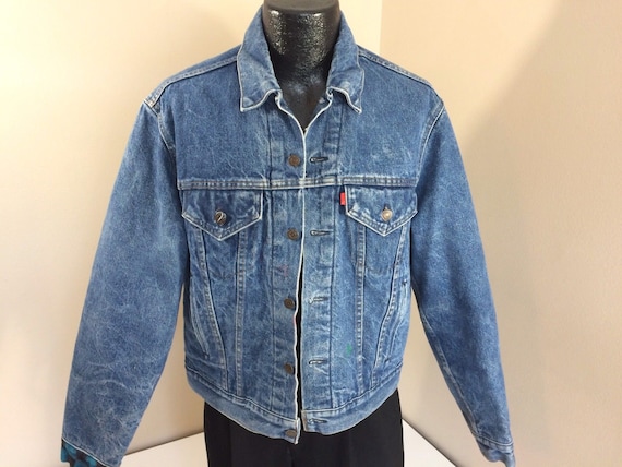 Vintage 90's Levi's Men Blue Jean Coat BLANKET Li… - image 2