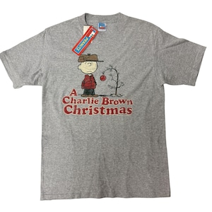 Camiseta de dibujos animados gris jaspeado con árbol de Navidad de Charlie Brown y Peanuts vintage Y2K (nuevo)
