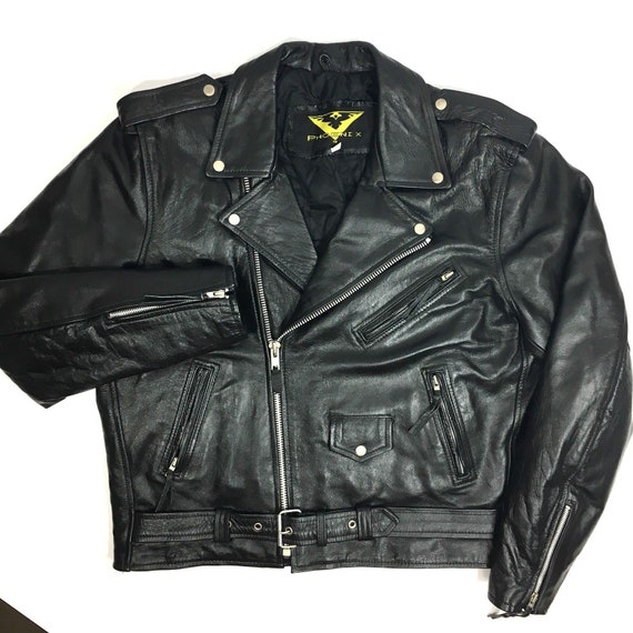 Vintage Vtg 80s Phoenix Men BLACK Leather MOTORCYCLE