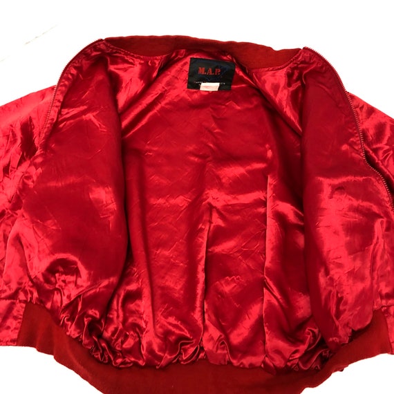 Vintage 90's SHINY Solid Red SATIN Riverboat Gambling Poker Bomber