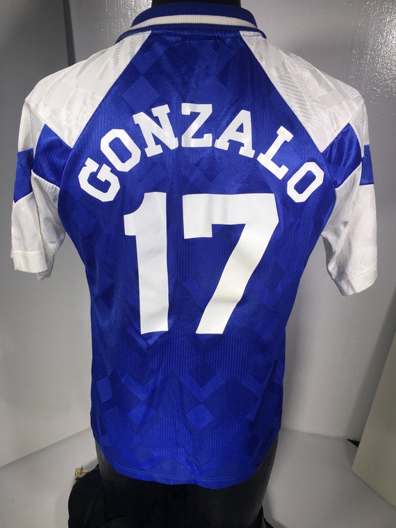 Vintage 80 90's Umbro Men SHINY Blue Argyle Satin Soccer Jersey