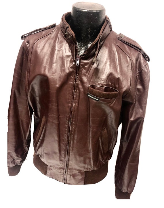 Vintage 80 s Members Only Men Brown Leather CAFE RACER Moto Jacket Motorcycle Biker Coat 42 Etsy
