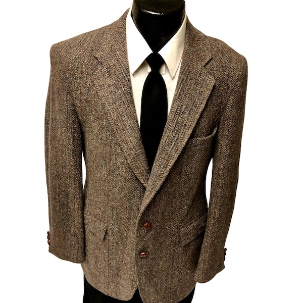 Vintage 60's Levis Men Gray Sport Coat DONEGAL TWEED Jacket HERRINGBONE Wool Blazer 38