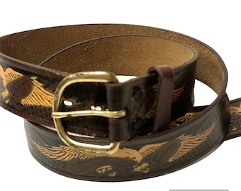 Wrangler Brown Genuine Leather Eagle Tooled Western Belt Unisex Size Large Wrangler Brown Genuine Leather Eagle Tooled Western Belt  main image 4