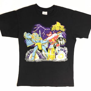 Vintage 90&#39;s Logotel Men 1994 Mighty Morphin POWER RANGERS Megazord Battle Streetwear Black T-Shirt M