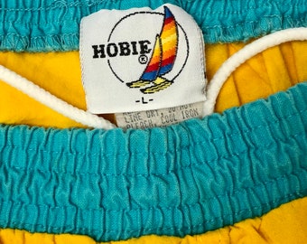 90s HOBIE フーディー　コットンナイロン Vintage 80 90's HOBIE USA Neon Yellow Aqua Blue PUFFY Logo