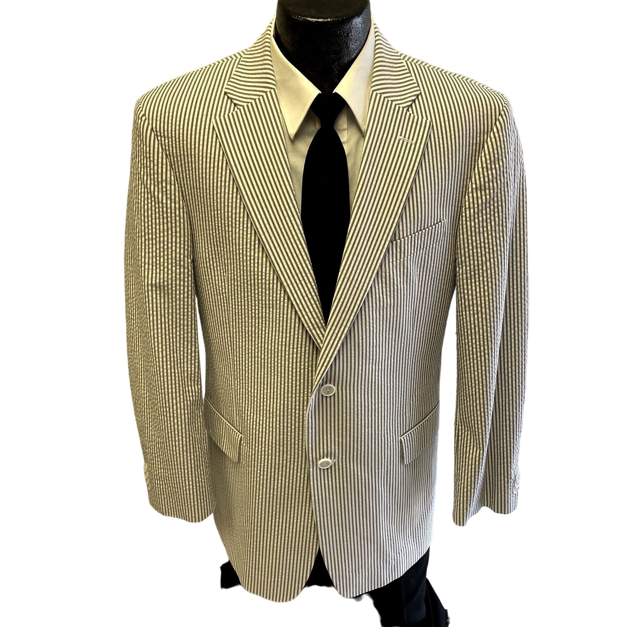 Vintage 80 s Paul Fredrick Men s White Brown SEERSUCKER Sport Coat Stripe Jacket ISLAND Boating Blazer 42 R Etsy Ireland