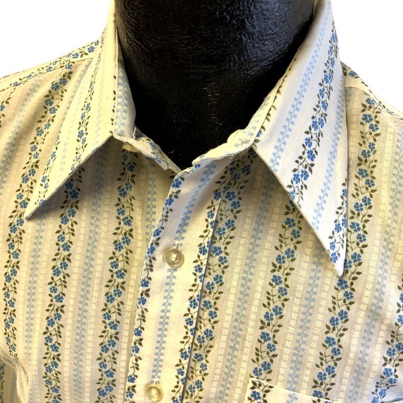 Vintage 70's Honor Cream MOD Blue FLORAL Vines DI… - image 9