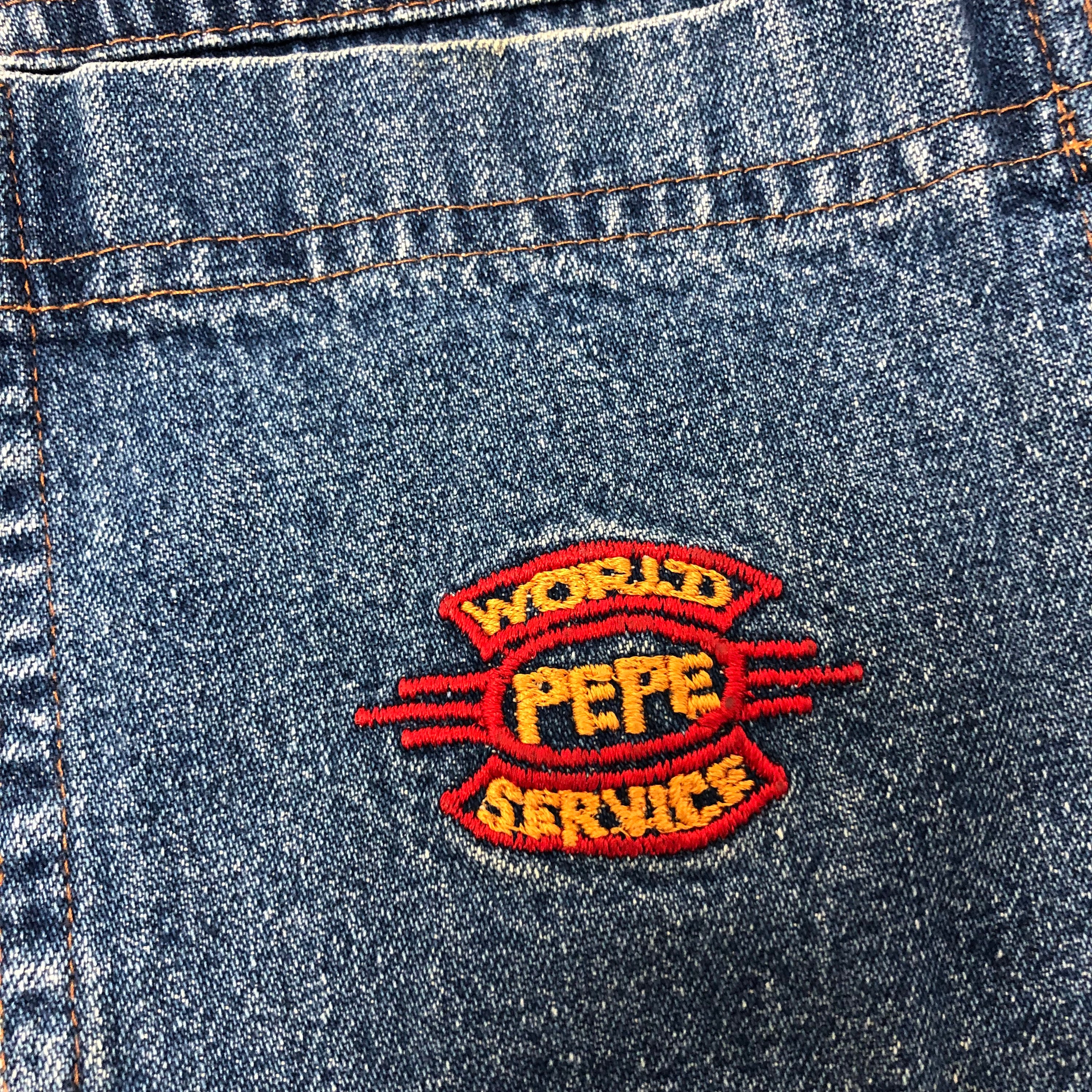 Vintage 80-90's World PEPE Service Men Blue Jean Streetwear Denim Hip Hop  Logo Baggy Work Chore Shirt L XL - Etsy