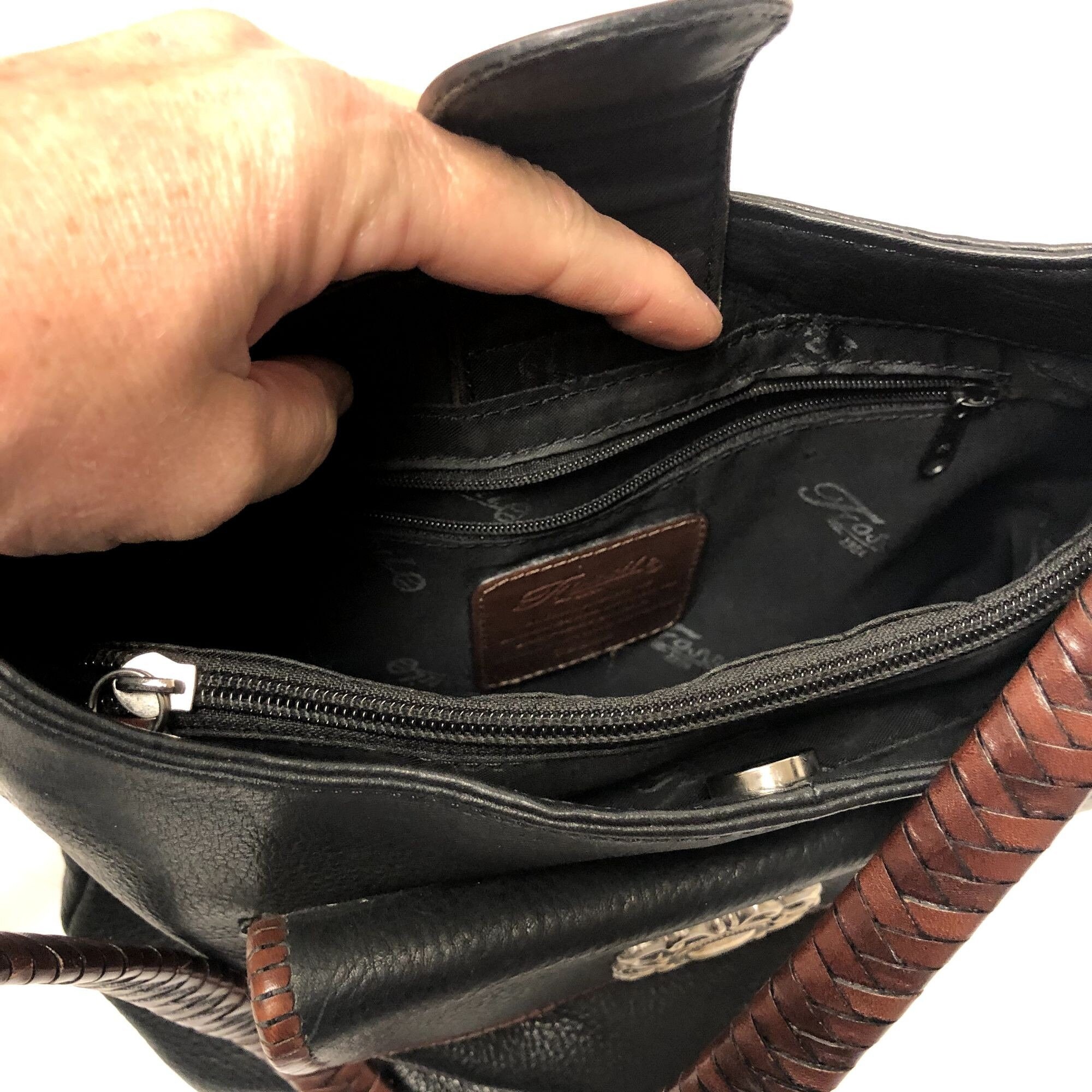 Fossil 1954 Black PEBBLED Soft Leather Hand Bag BUCKET 