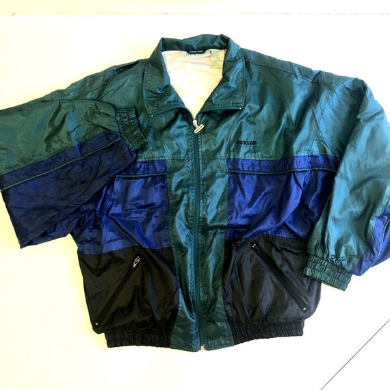 Vintage 80 90's Dunlop SHINY Green COLOR BLOCK Nylon Windbreaker