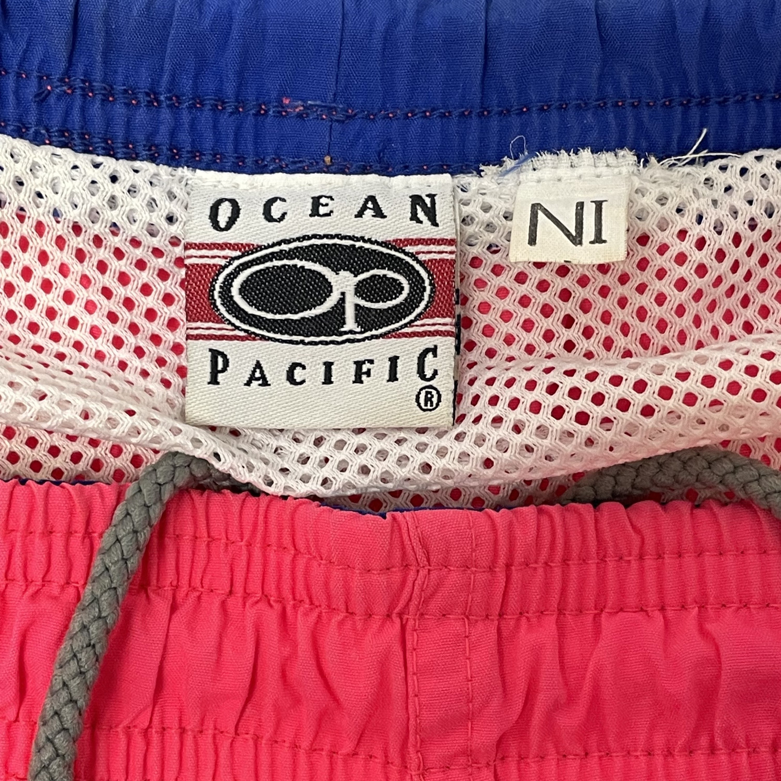 Vintage 90's Ocean Pacific OP Men NEON Hot PINK Nylon Swim Trunks