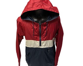 Vintage 90’s GAP Men's Red Blue White Windbreaker COLORBLOCK Nylon HOODED Track Jacket S