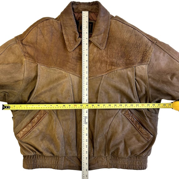 Vintage 80's Winlit Men Brown Soft Leather BOMBER… - image 8