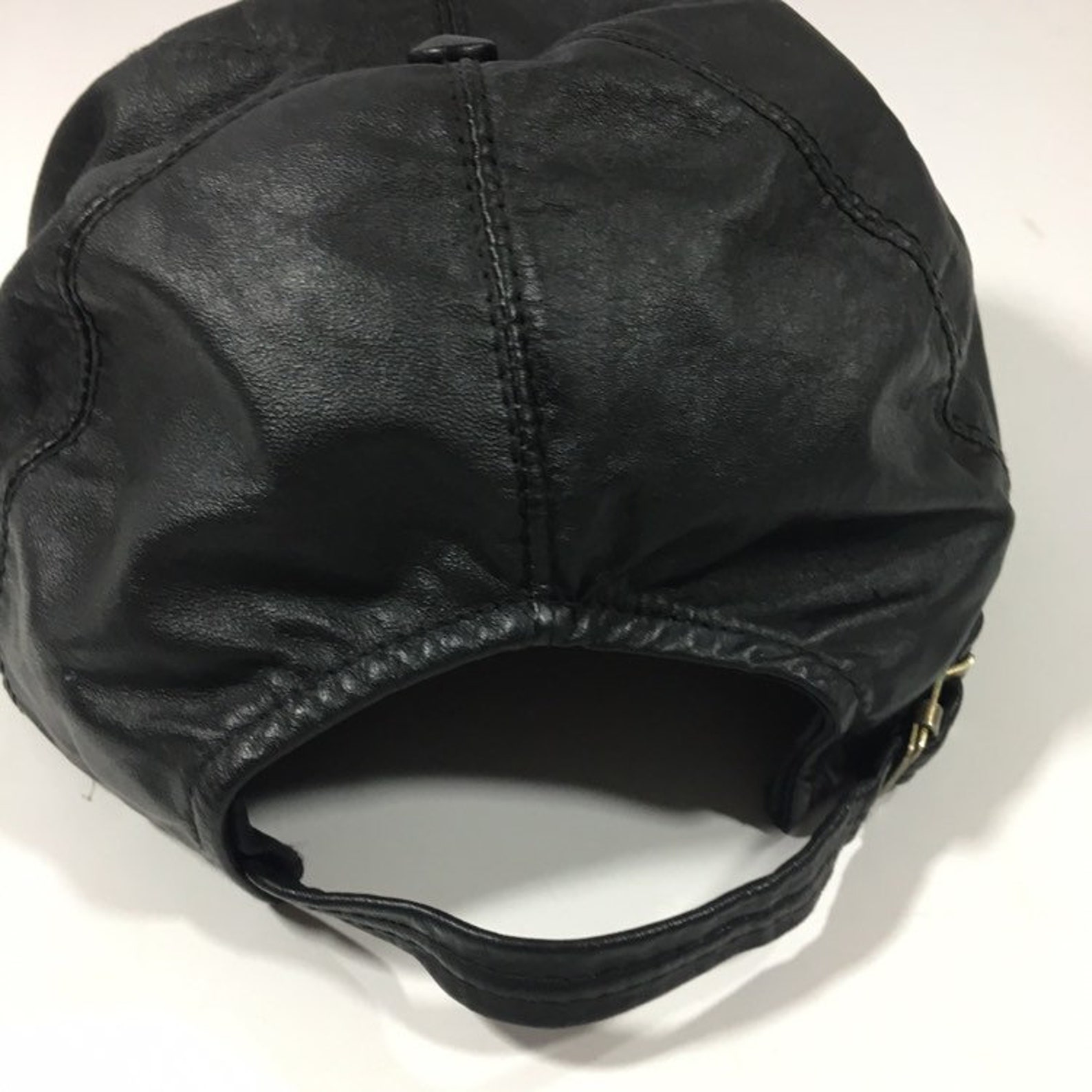 Vintage 90's Black LEATHER OG Hat HAMMER Time Hip Hop Rap Strapback ...