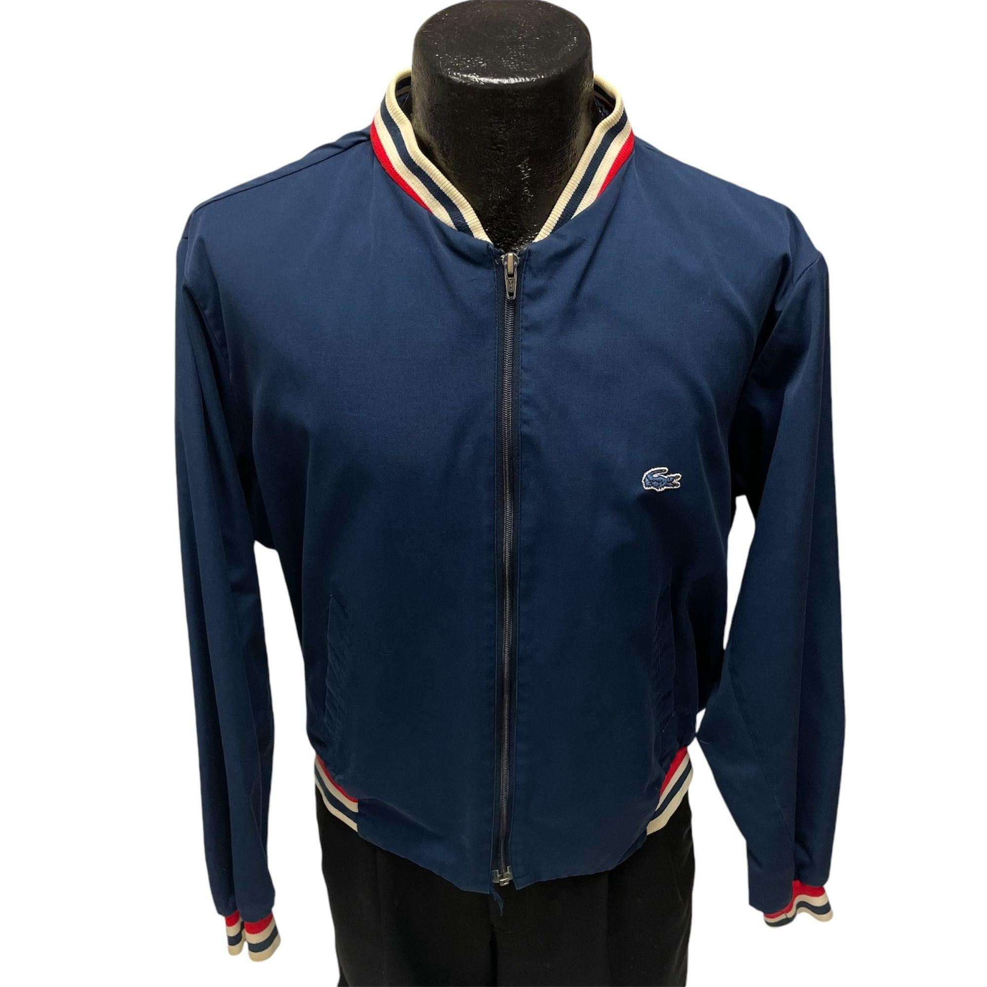 Vintage 70's Izod Lacoste Men Blue Bomber RARE Red White RINGER