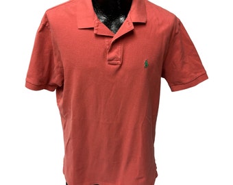 Vtg 90's Ralph Lauren Men's Coral Salmon POLO Pony Rider Logo Golf Shirt L