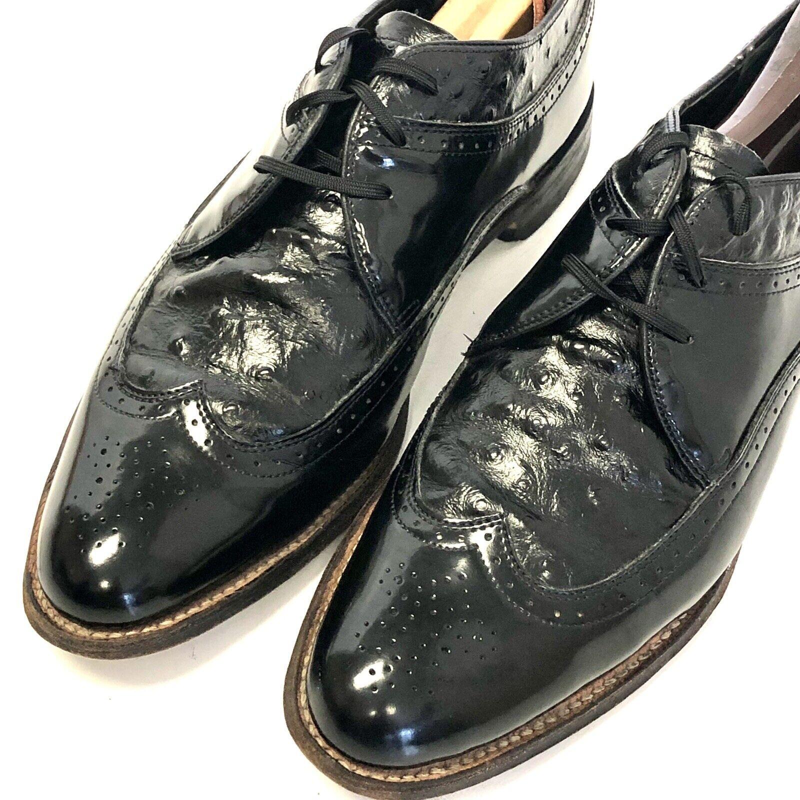 Vtg 60's Stacy Adams Black Patent Leather OSTRICH Grain