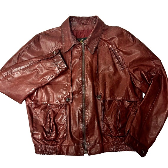 Vintage Lakeland Men Oxblood Leather Bomber CAFE RACER Coat