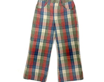 Vintage 70's Health-Tex Toddler Blue Pink Green PLAID Hippie BELL BOTTOMS Pants Kids Childs 4