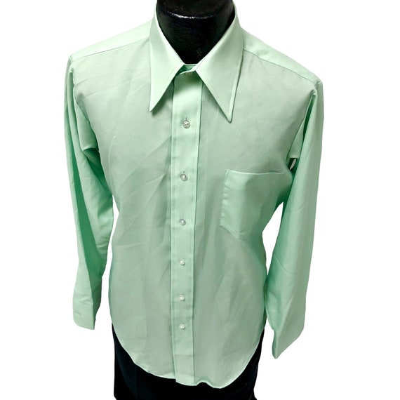 Vtg 70's Van Heusen Mint Green DISCO Hippie Butte… - image 1