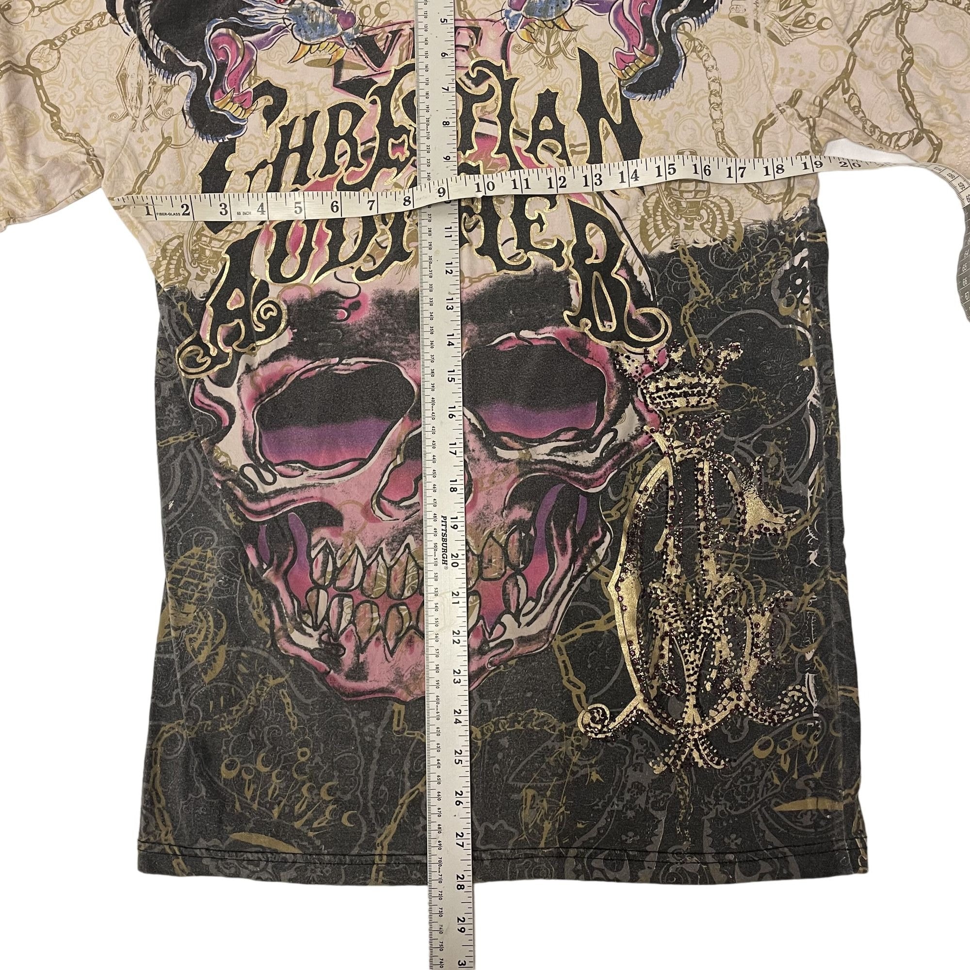 アクセサリー CHRISTIAN AUDIGIER Vintage 90's Y2K Christian Audigier Pink Beige SKULL TIGER