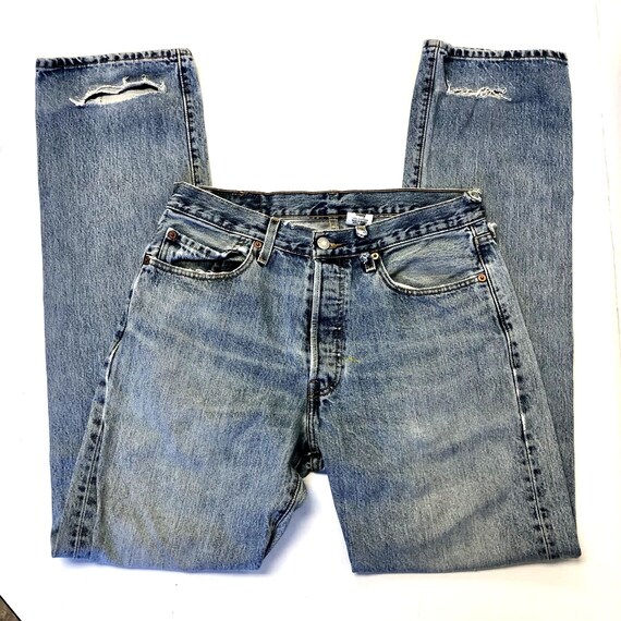 Vintage 80's Levis 501 XX DISTRESSED Blue Jeans BUTTON Fly Denim