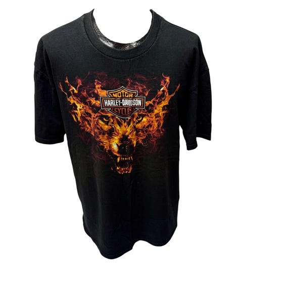 Vintage Harley Davidson Motorcycle FLAMING Wolf Biker Las VEGAS