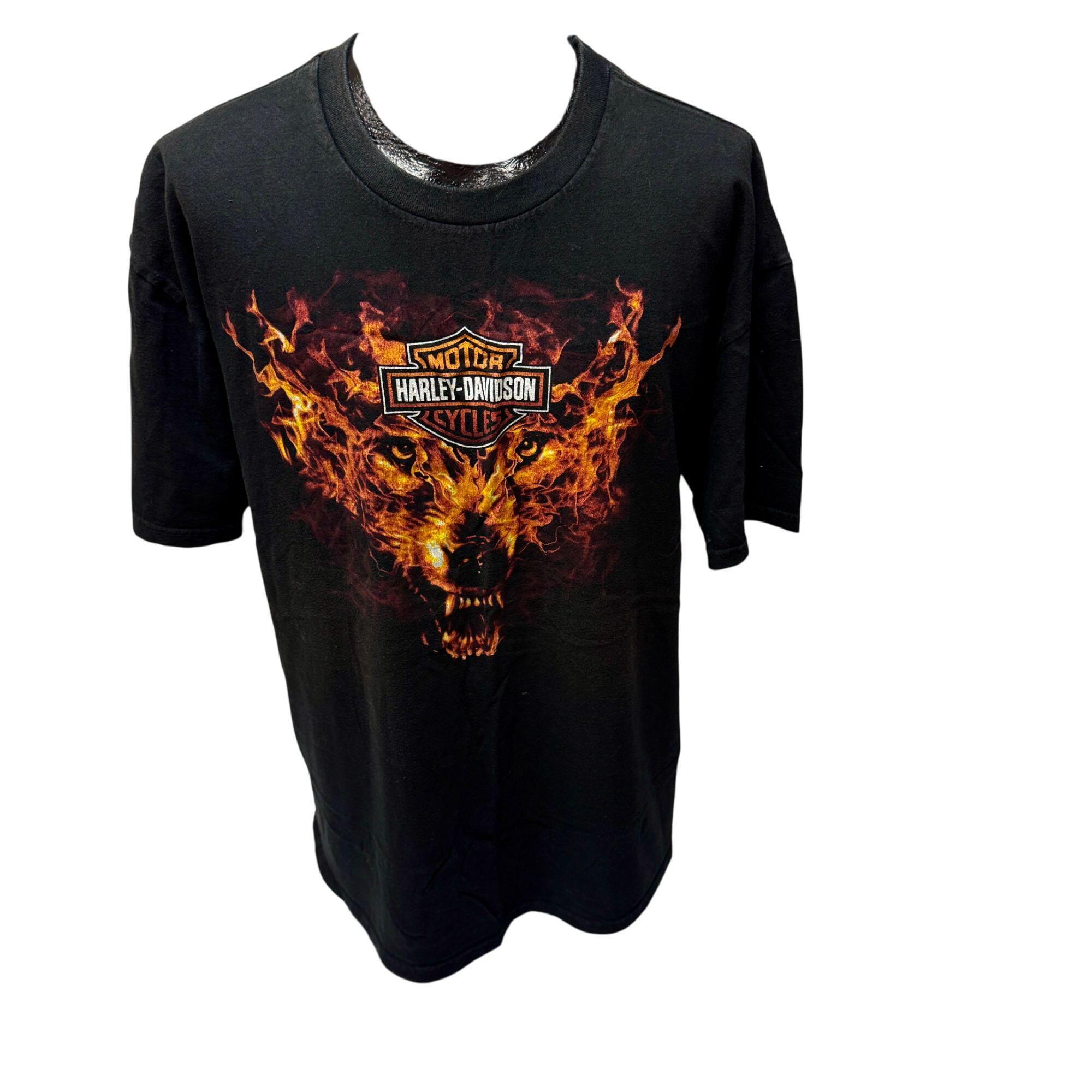 Vintage Harley Davidson Motorcycle FLAMING Wolf Biker Las