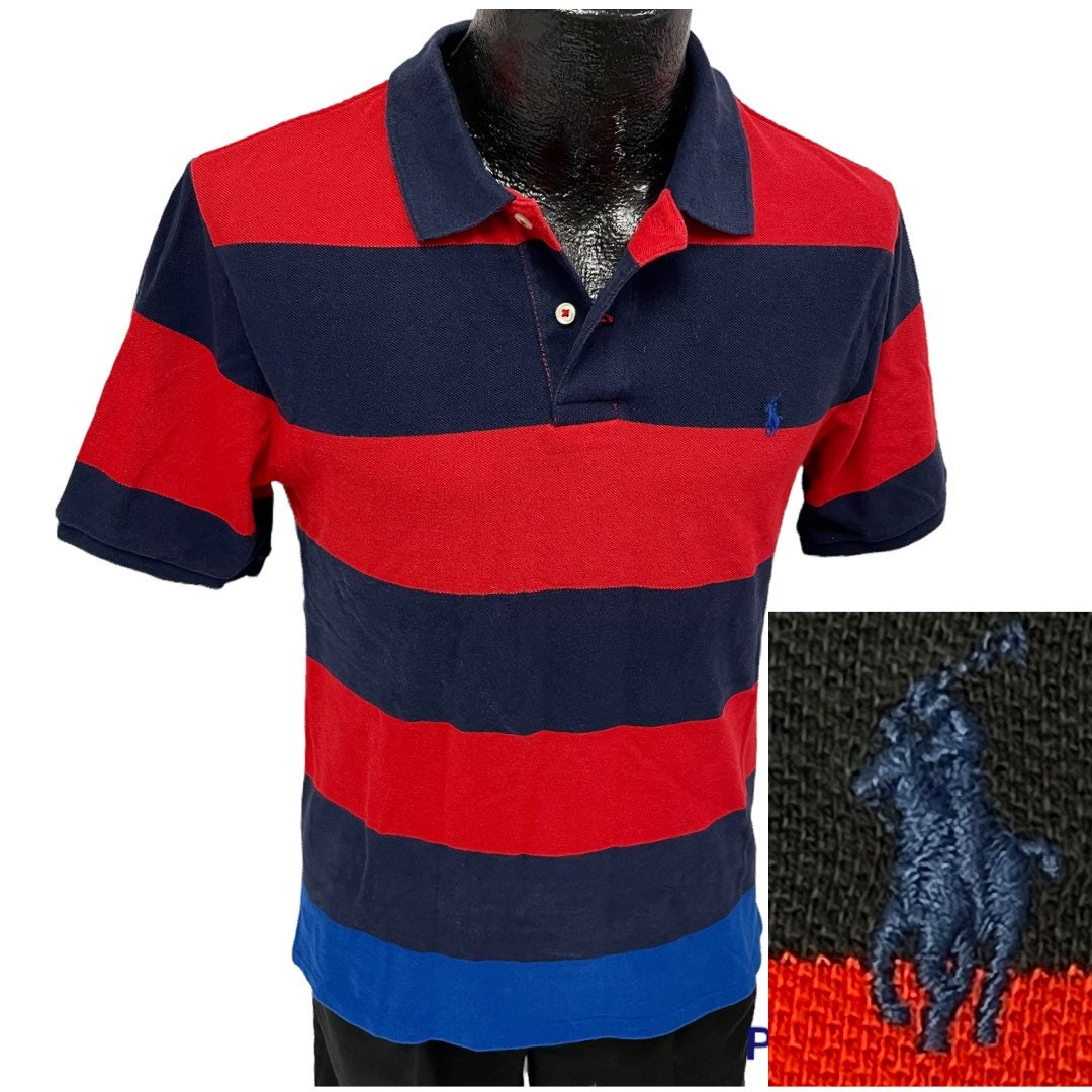 シャツ [Polo Ralph Lauren] Pony Logo Stripe Shirts VINTAGE Ralph Lauren Polo Shirt Large Adult Blue White