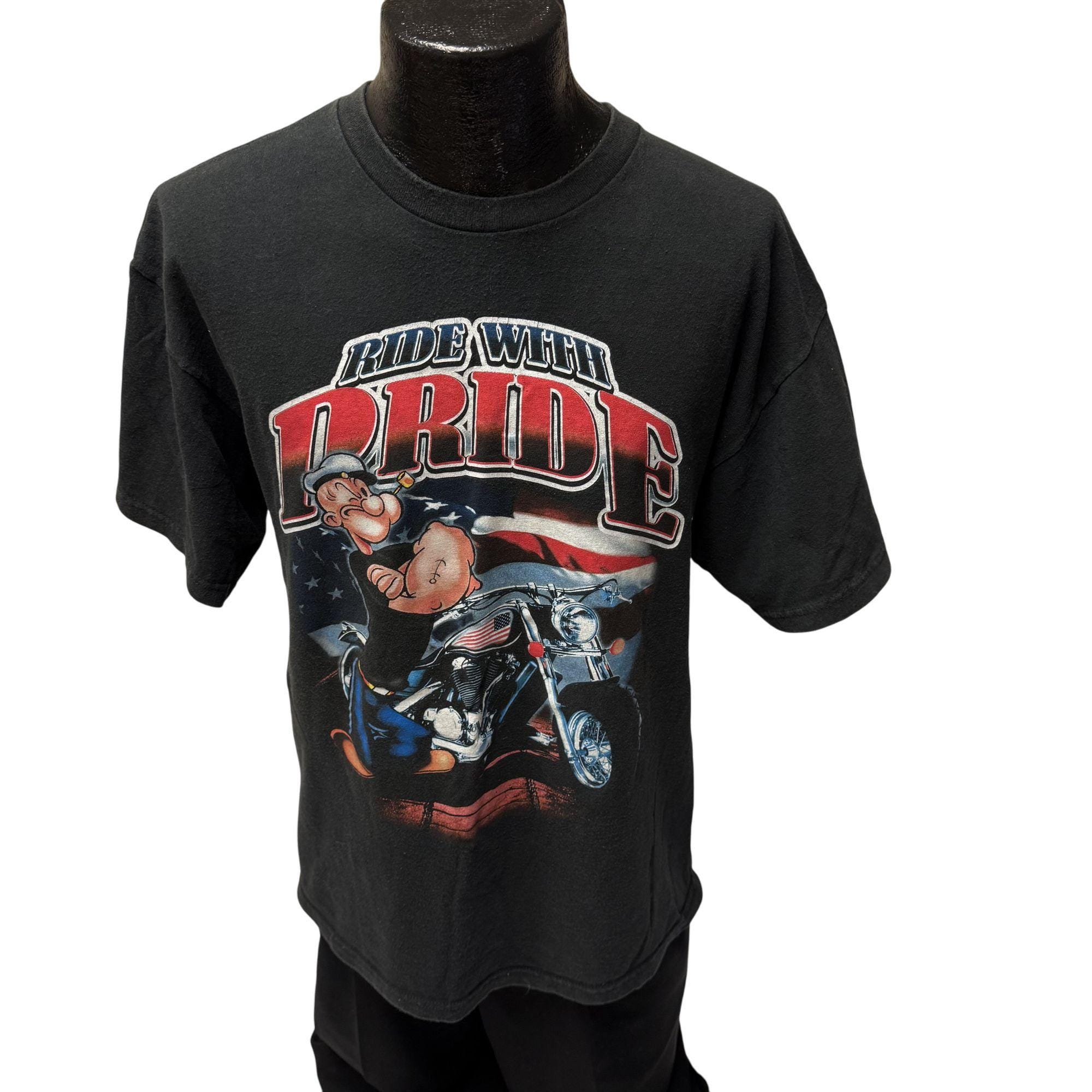 Vintage 90's Y2K POPEYE Ride With PRIDE USA American Flag