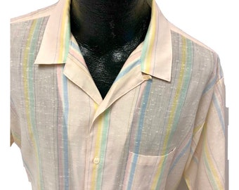 Vintage 50’s Style Par Four Pastel Pink Striped Loop Collar Atomic Fleck Rockabilly Shirt xl