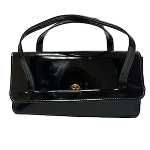 Bolso de mano vintage de los años 50 de piel charol negra de Verdi, bolso de noche tipo cóctel, bolso tipo cartera FLAPPER de MoD