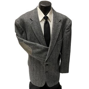 Chaqueta deportiva gris vintage de los años 80 Repp LTD para hombre, chaqueta de espiga de lana con parche en el codo, chaqueta de tiro 48 R