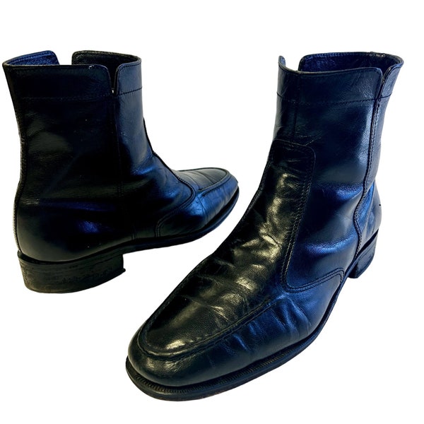 Vintage Florsheim Men's Black GOAT SKIN Leather Zip Ankle Dress BEATLE Boots 10 D