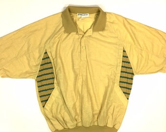 Camisa vintage de los años 60 para hombre, con botones 1/4 en color mostaza y dorado, estilo ROCKABILLY y panel de punto GAUCHO, talla L