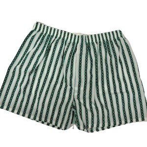 May include: White striped boxer shorts with a green and white pattern.