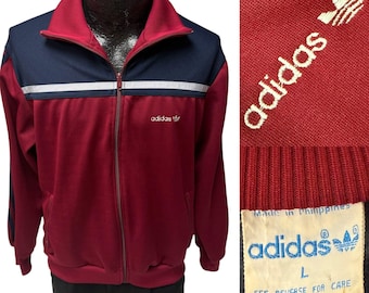 Vintage 80's Adidas Men Maroon Blue Color Block TRIFOLD LOGO