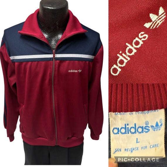 Vintage 80's Adidas Men Maroon Blue Color Block TRIFOLD LOGO